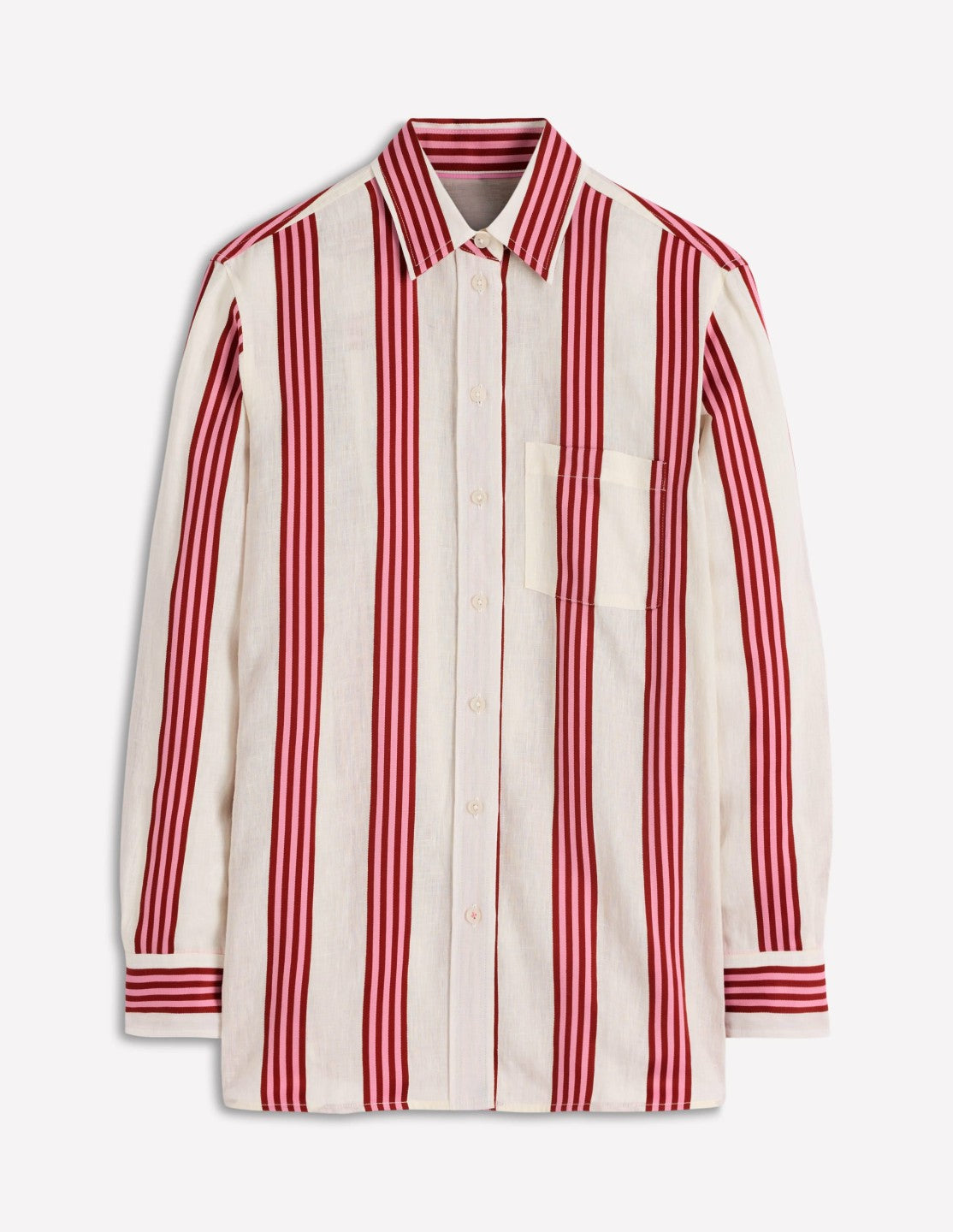 Boden Women Sadie Relaxed Linen Shirt-Ivory, Brown, Pink Stripe