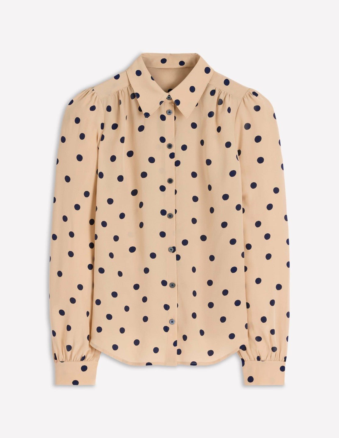 Boden Women Sara Silk Shirt-Sand, Painted Dot Spaced