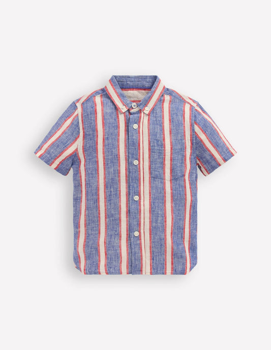 Boden Boys Cotton Linen Shirt-Triple Stripe