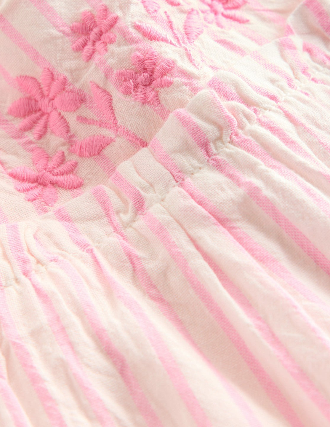 Boden Baby Tiered Ruffle Dress-Pink Embroidered Stripe