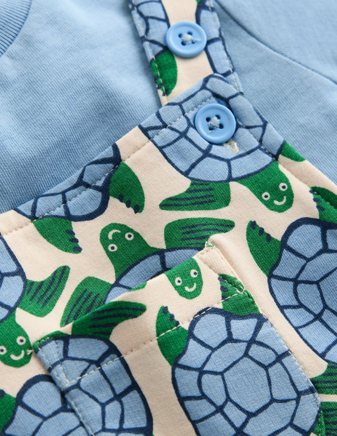Boden Baby Jersey Short Dungaree Set-Blue Geo Turtles