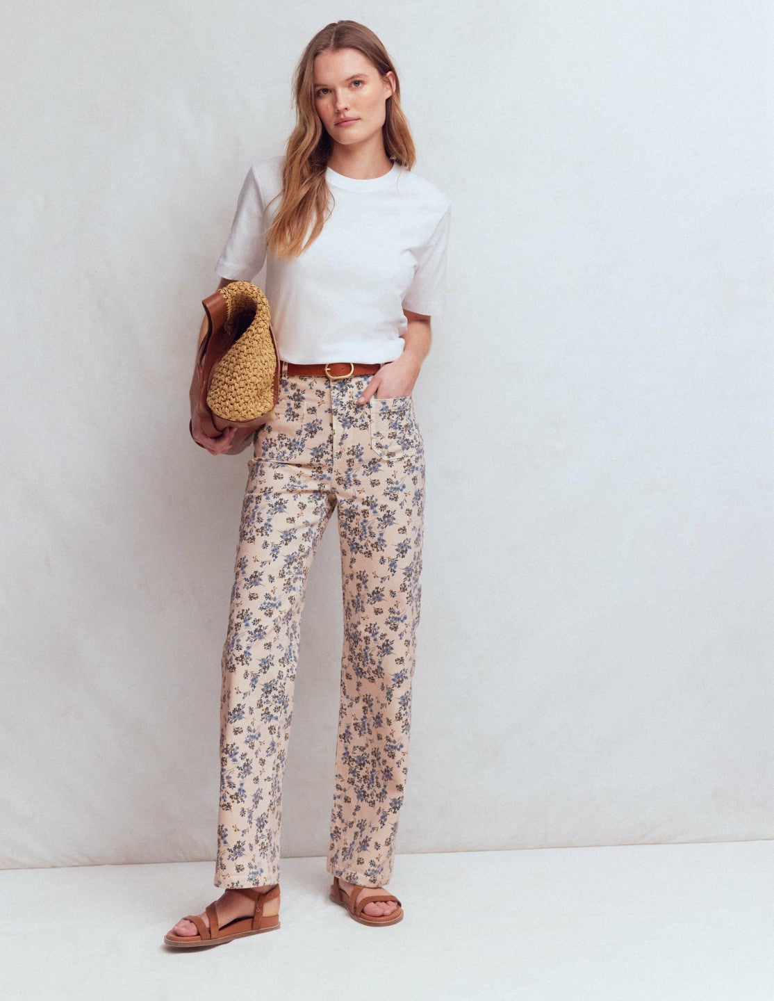 Boden Women Straight Leg Pocket Jeans-Ivory Floral