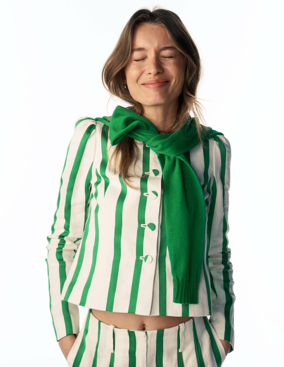 Boden Women Salisbury Jacket-Ivory, Fresh Green Stripe