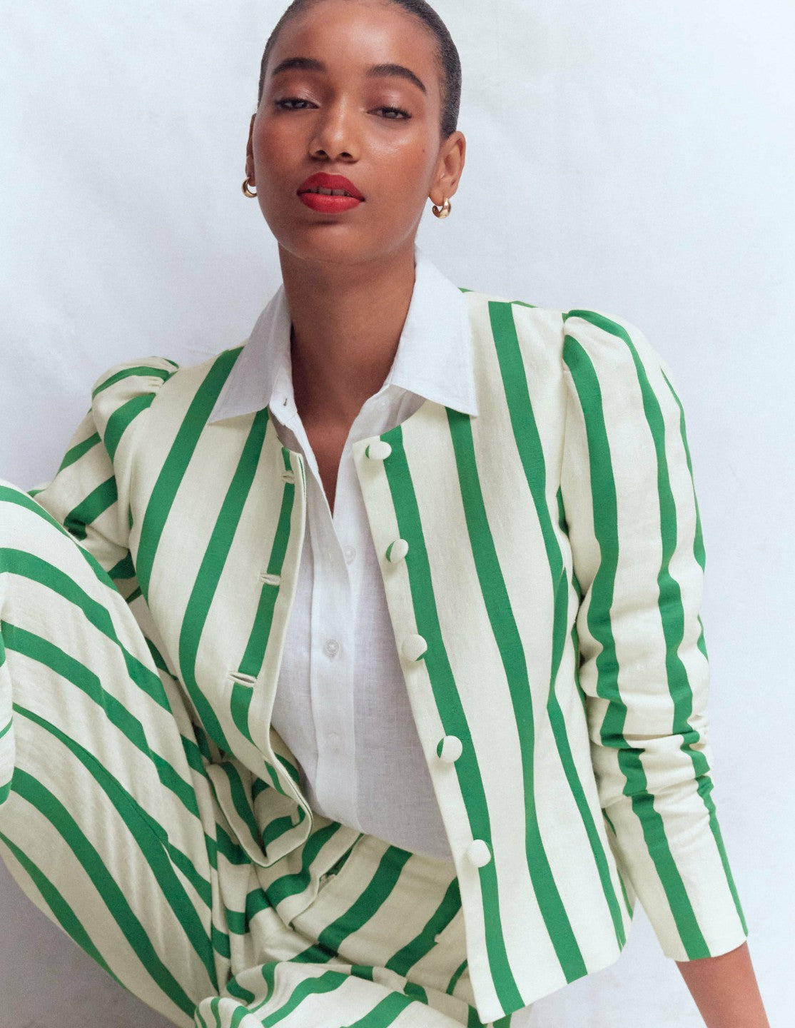 Boden Women Salisbury Jacket-Ivory, Fresh Green Stripe