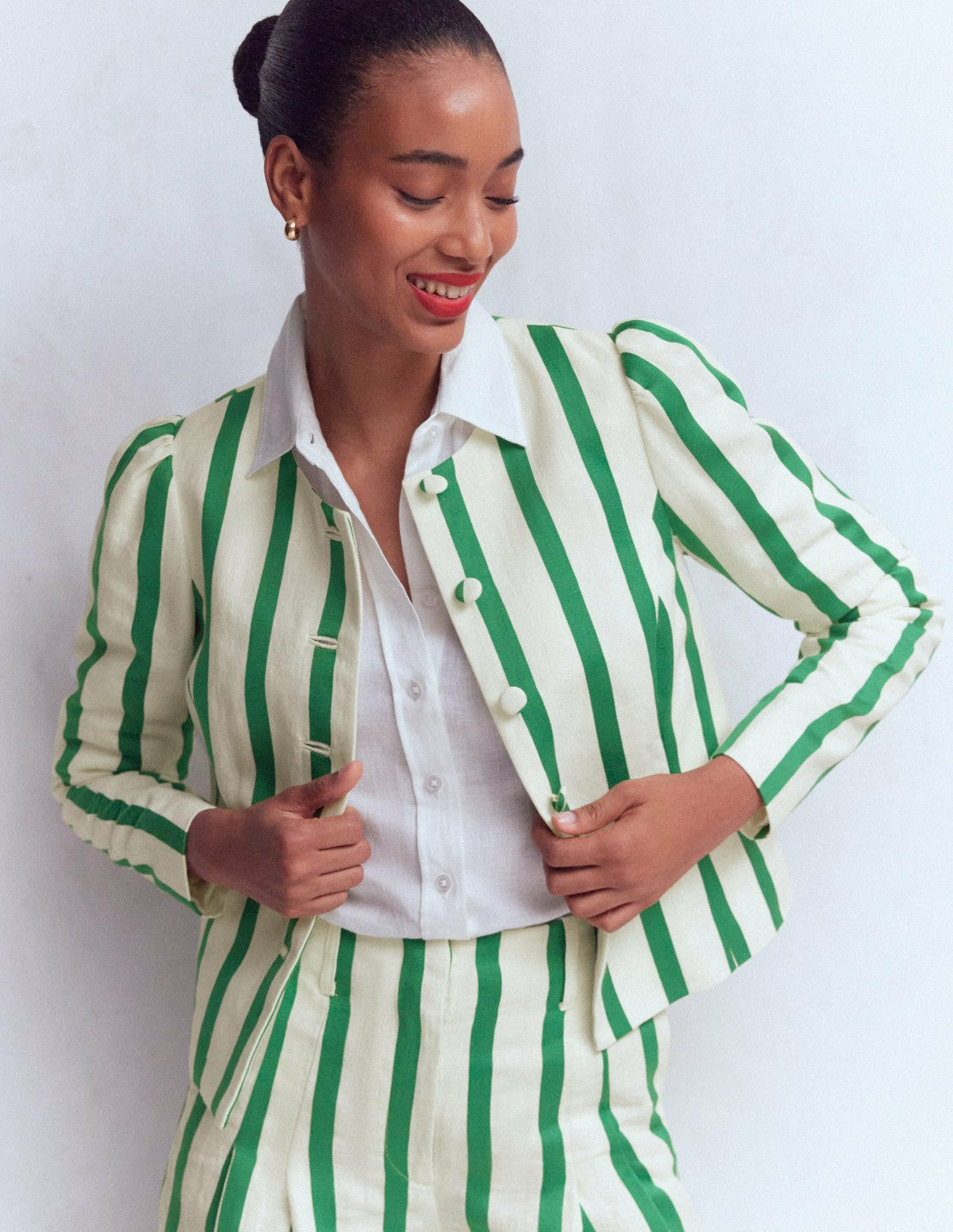 Boden Women Salisbury Jacket-Ivory, Fresh Green Stripe