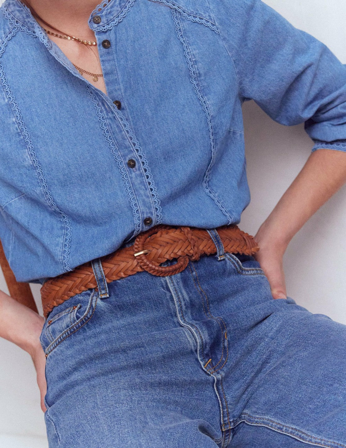 Boden Women Woven Leather Belt-Tan
