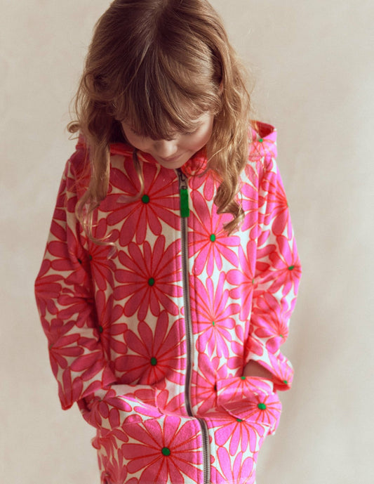 Boden Girls|Baby Romie Towelling Zip Throw-On-Festival Pink Giant Daisy