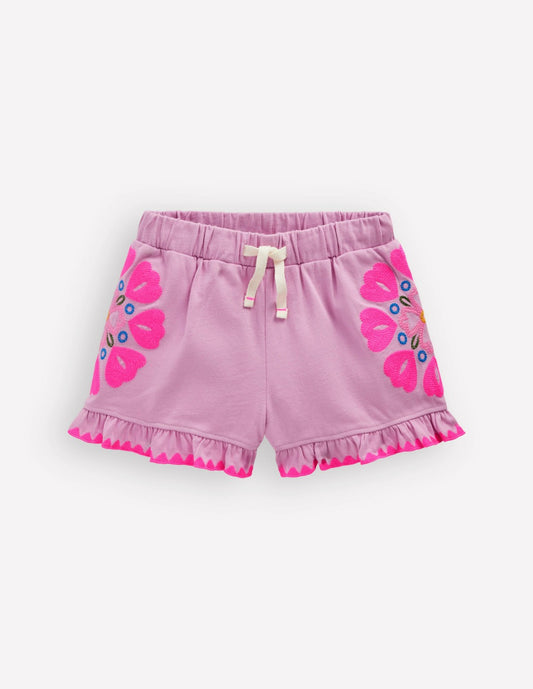 Boden Girls|Baby Embroidered Jersey Shorts-Pink Punch Embroidery
