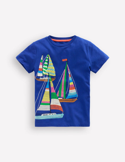 Boden Boys Superstitch T-Shirt-Sapphire Blue Boats