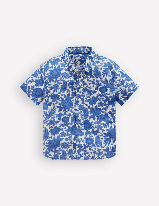 Boden Boys Cotton Linen Shirt-Jungle Woodblock