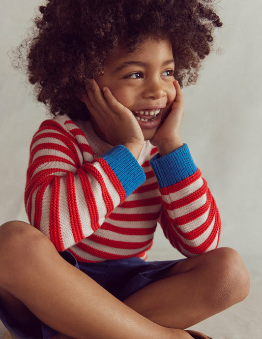 Boden Boys Chunky Sweater-High Risk Red/Ecru Marl Stripe