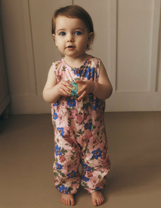Boden Baby Girls Button Down Romper-Mid Pink Floral