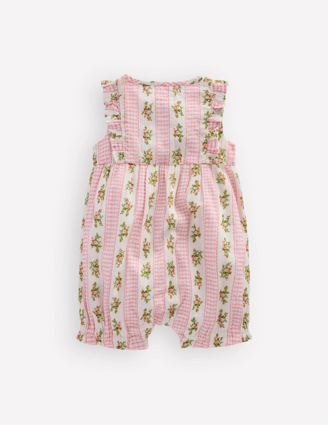 Boden Baby Short Frill Bubble Romper-Pink Gingham Floral
