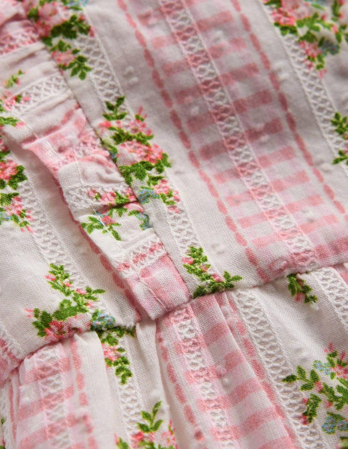 Boden Baby Short Frill Bubble Romper-Pink Gingham Floral