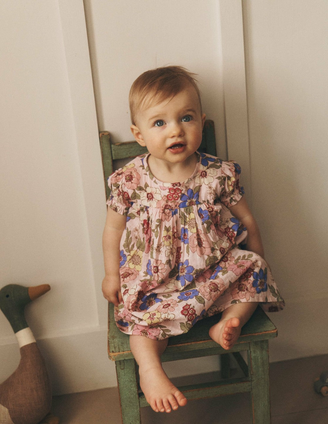 Boden Baby Gathered Woven Dress-Mid Pink Floral
