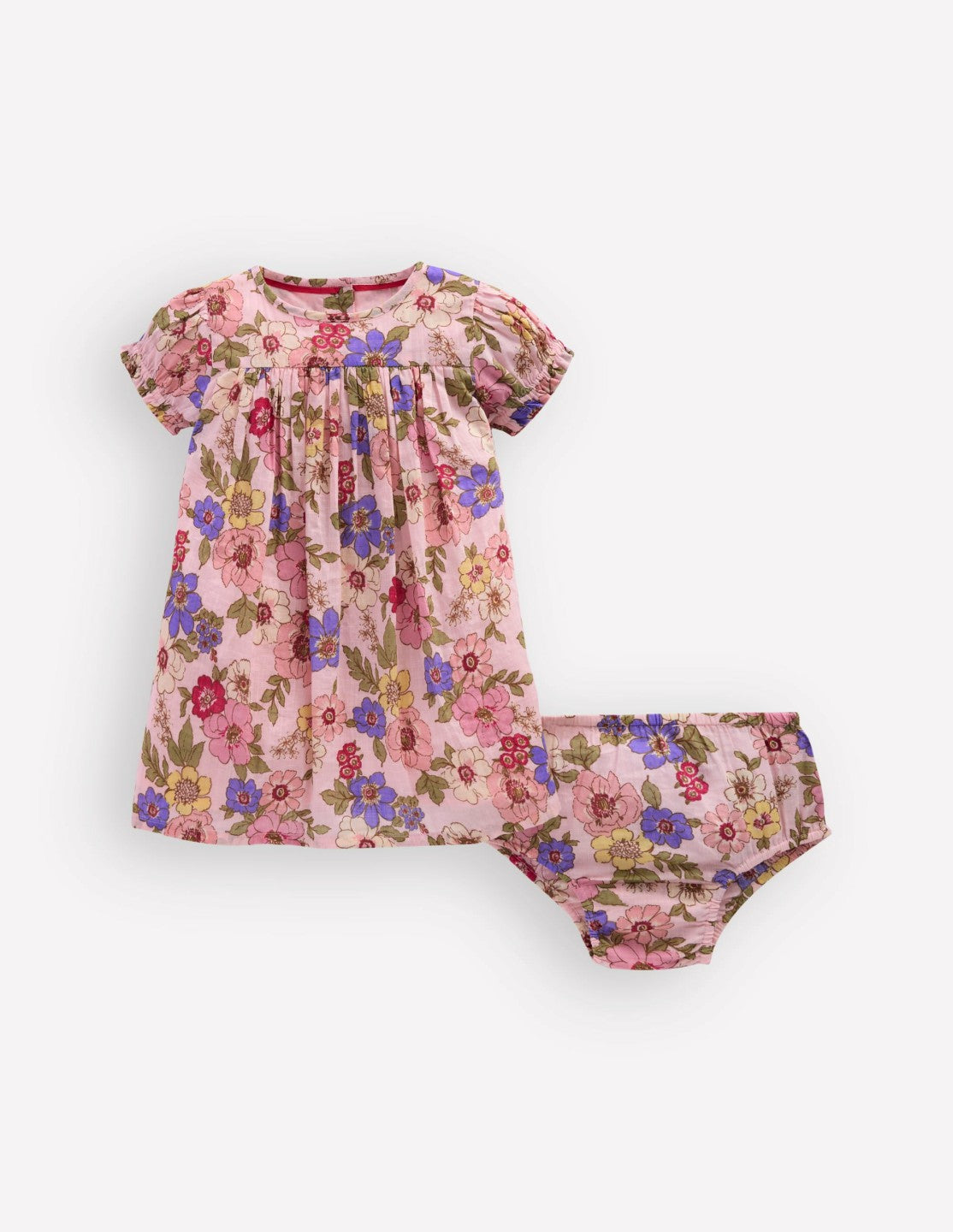 Boden Baby Gathered Woven Dress-Mid Pink Floral
