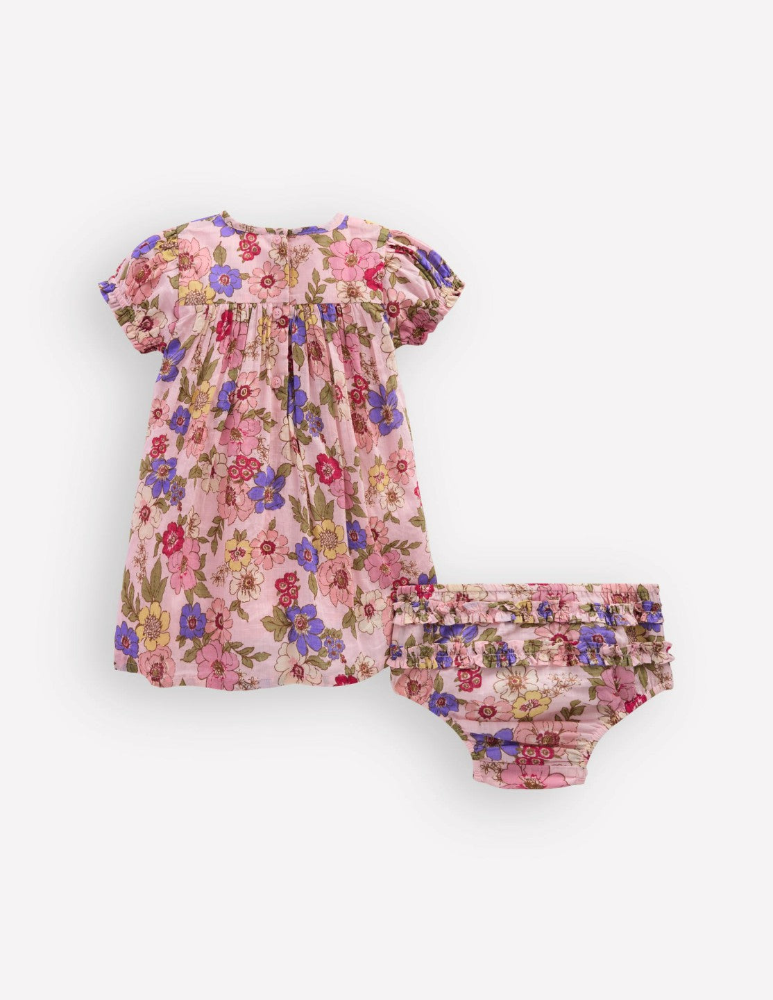 Boden Baby Gathered Woven Dress-Mid Pink Floral