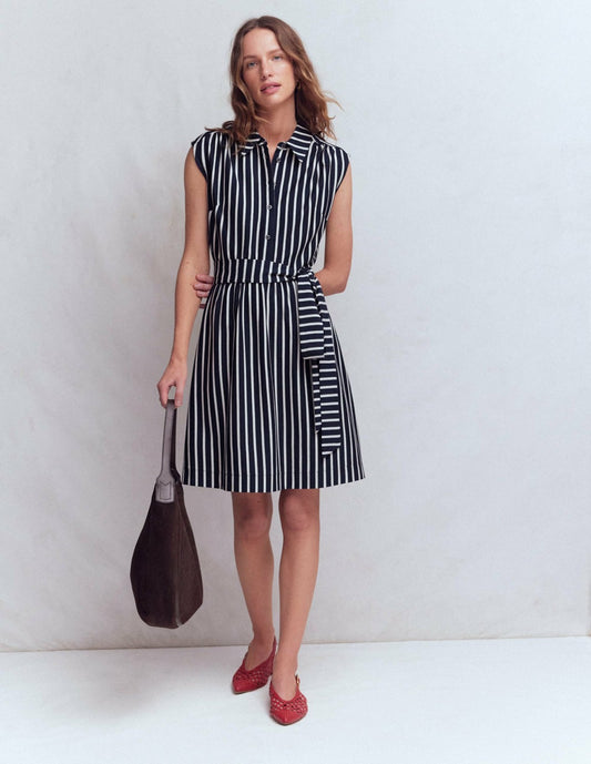 Boden Dresses Honor Short Jersey Shirt Dress-Navy and White Stripe