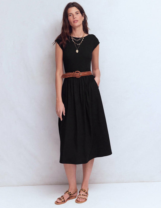 Boden Dresses Boat Neck Mix Dress-Black