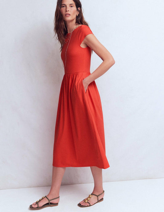 Boden Dresses Boat Neck Mix Dress-Blood Orange