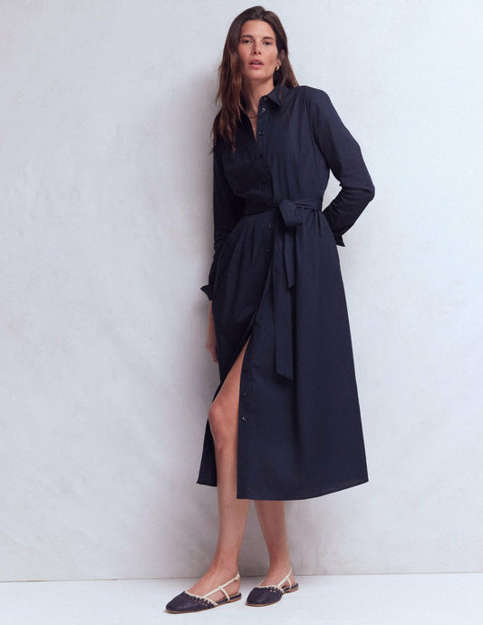 Boden Dresses Alexa Cotton Midi Shirt Dress-Navy