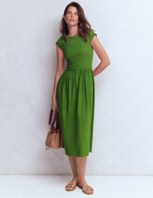 Boden Dresses Boat Neck Mix Dress-Promenade Green