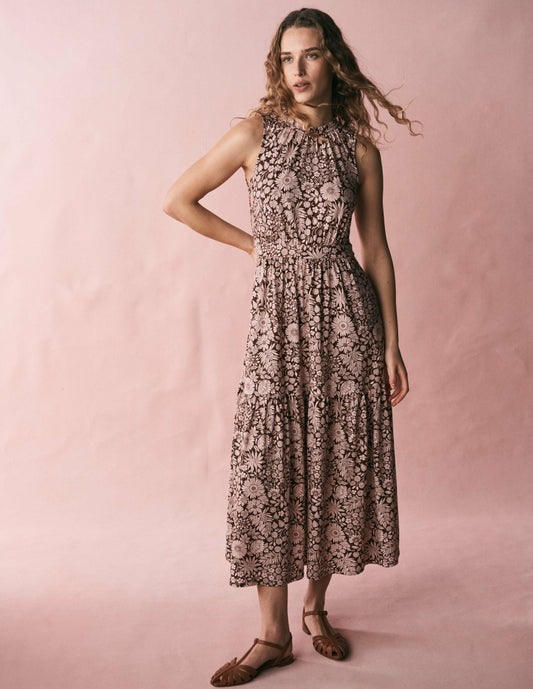 Boden Dresses Camalie Jersey Maxi Dress-Raw Umber, Flowerbed Bloom