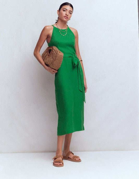 Boden Dresses Rosa Halter Linen Midi Dress-Amazon Green