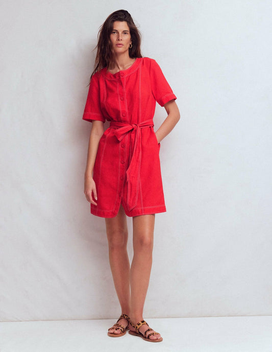 Boden Dresses Callie Linen Short Dress-Bright Cherry