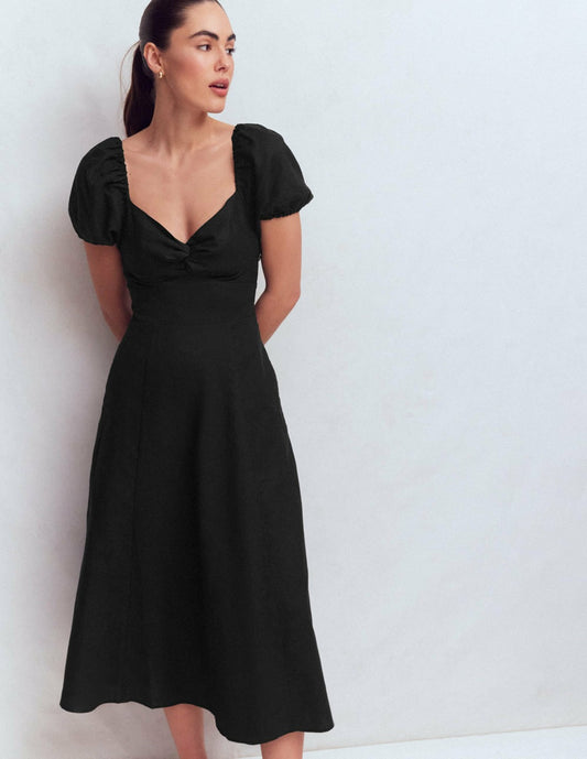 Boden Dresses Twist Front Linen Blend Dress-Black