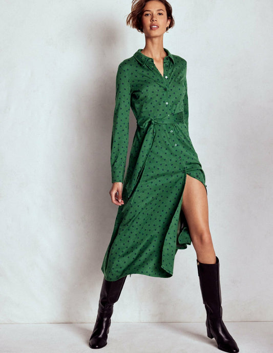 Boden Dresses|Sale Marcia Jersey Shirt Dress-Hunter Green, Painted Dot