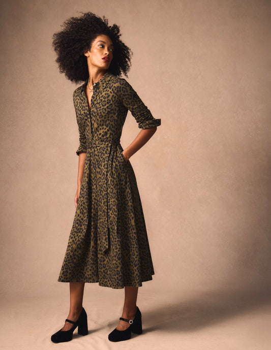 Boden Dresses|Sale Marcia Jersey Shirt Dress-Military Olive, Brushed Animal