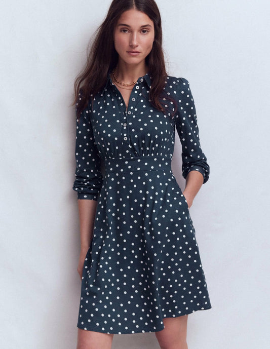 Boden Dresses|Sale Orla Short Jersey Shirt Dress-French Navy, Painted Dot