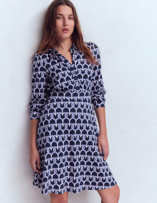 Boden Dresses Orla Short Jersey Shirt Dress-French Navy, Heart Link