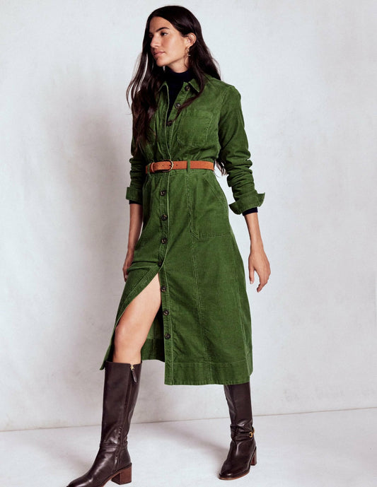 Boden Dresses Amanda Cord Midi Dress-Fern