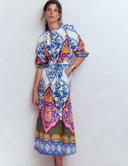 Boden Dresses Ava Cotton Midi Dress-Multi, Ornamental Garden