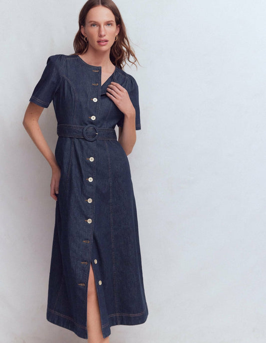 Boden Dresses Button Detail Denim Dress-Indigo Wash