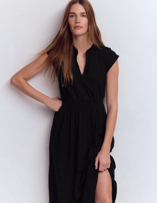 Boden Dresses Alba Smocked Jersey Midi Dress-Black