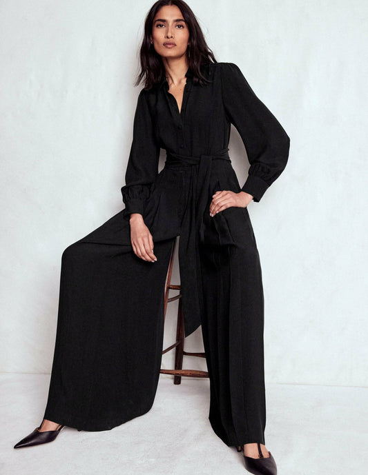 Boden Dresses|Women Button Up Palazzo Jumpsuit-Black