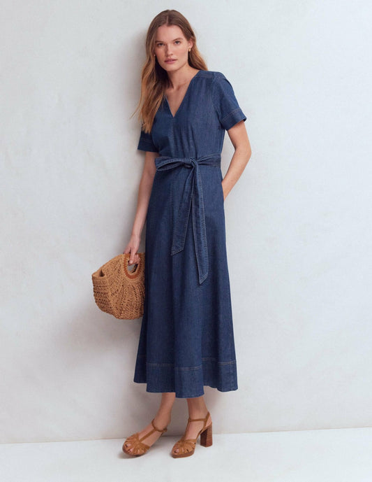 Boden Dresses V-Neck Denim Dress-Mid Vintage
