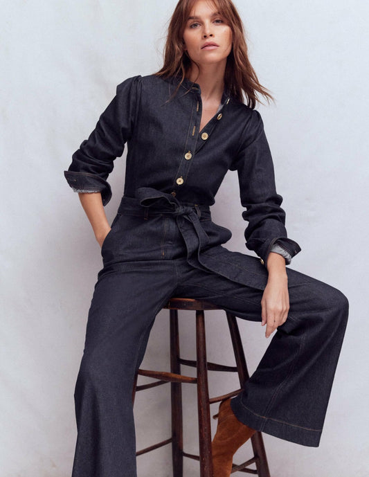 Boden Dresses|Women Bootcut Button Denim Jumpsuit-Indigo