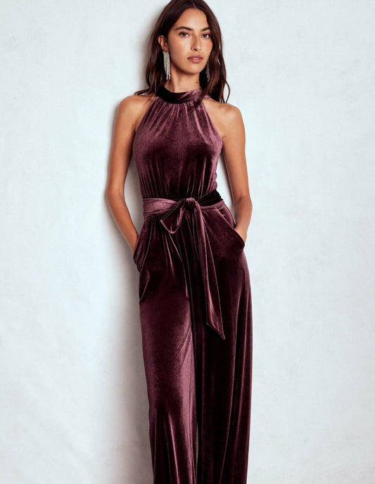 Boden Women Jersey Halter Jumpsuit-Dark Cherry