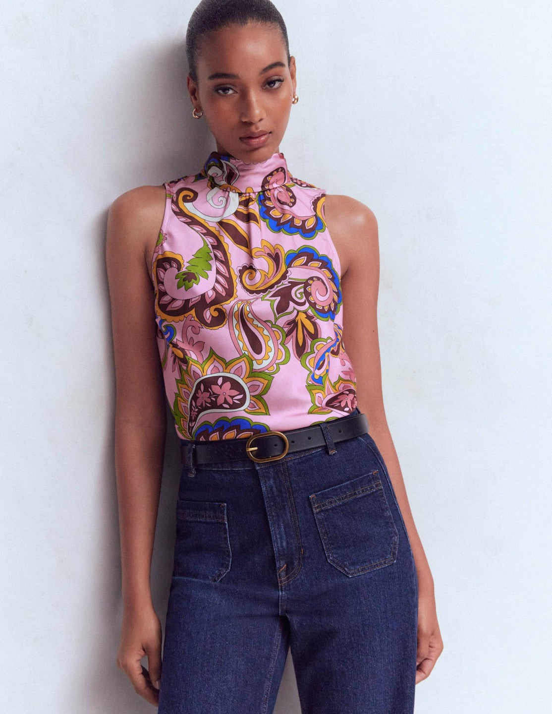 Boden Women Satin Halterneck Top-Paisley Print