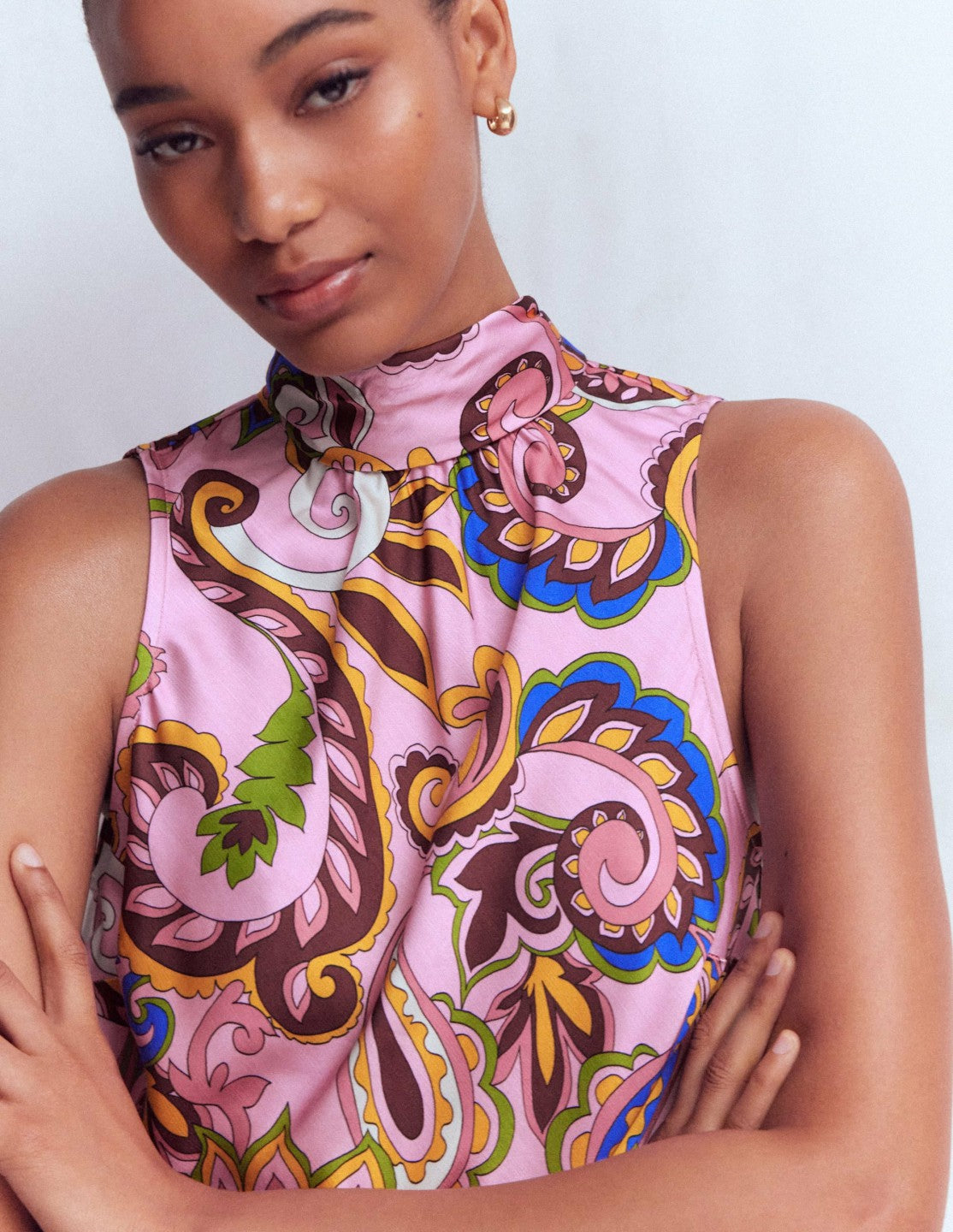 Boden Women Satin Halterneck Top-Paisley Print