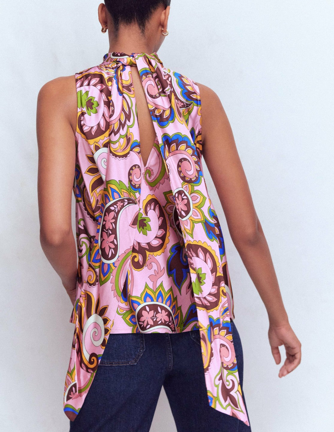 Boden Women Satin Halterneck Top-Paisley Print