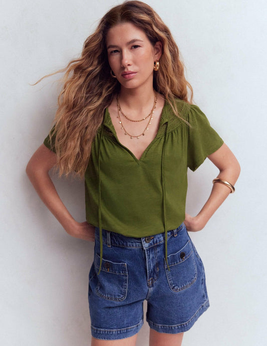 Boden Women|Sale Edi Trim Detail T-shirt-Olive