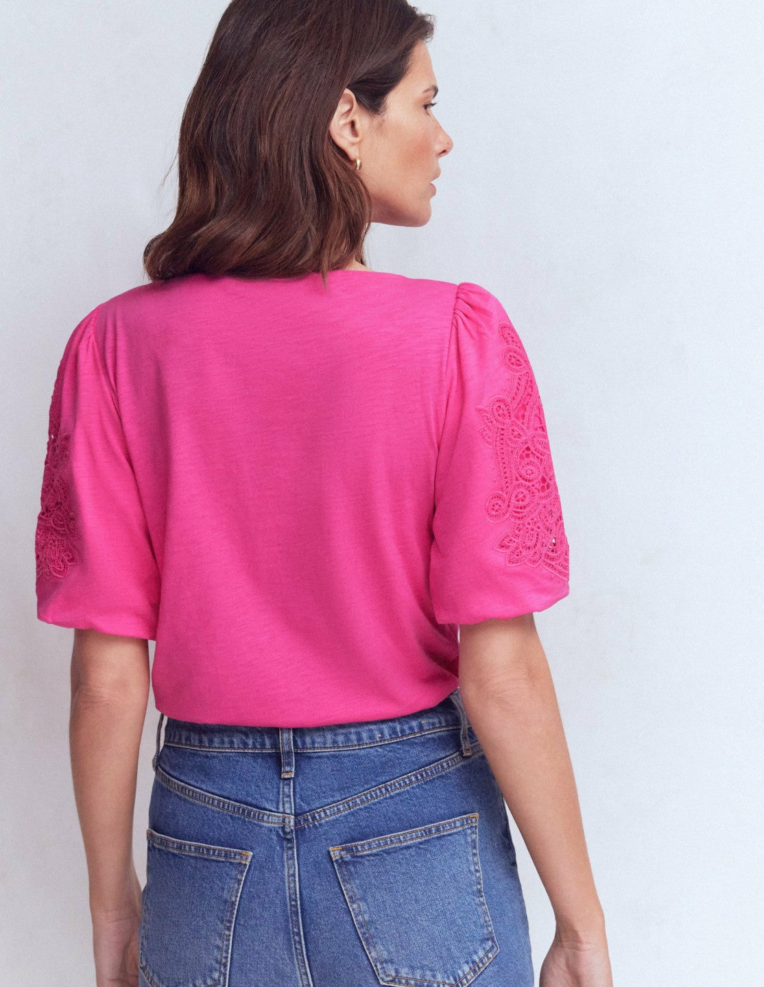Boden Women Tape Lace T-shirt-Phlox Pink
