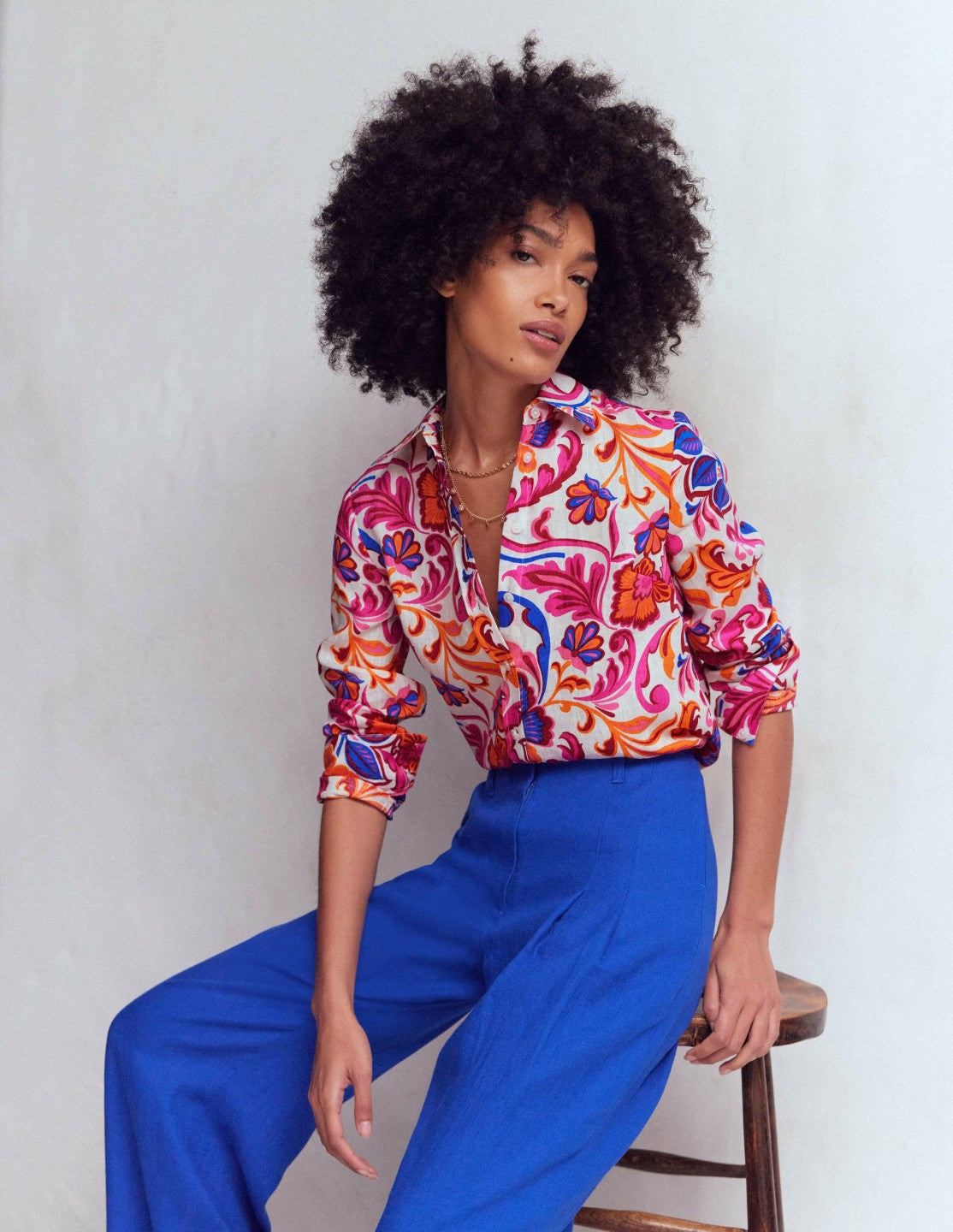 Boden Women Sienna Linen Shirt-Pink Punch, Flourishing Meadow