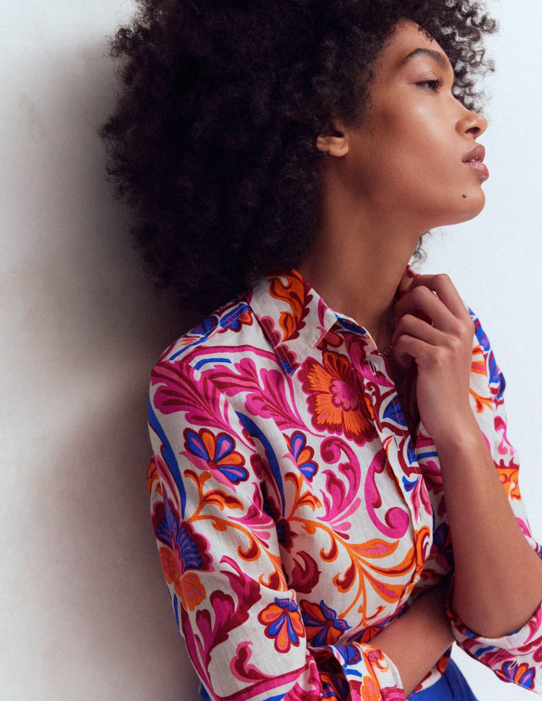 Boden Women Sienna Linen Shirt-Pink Punch, Flourishing Meadow
