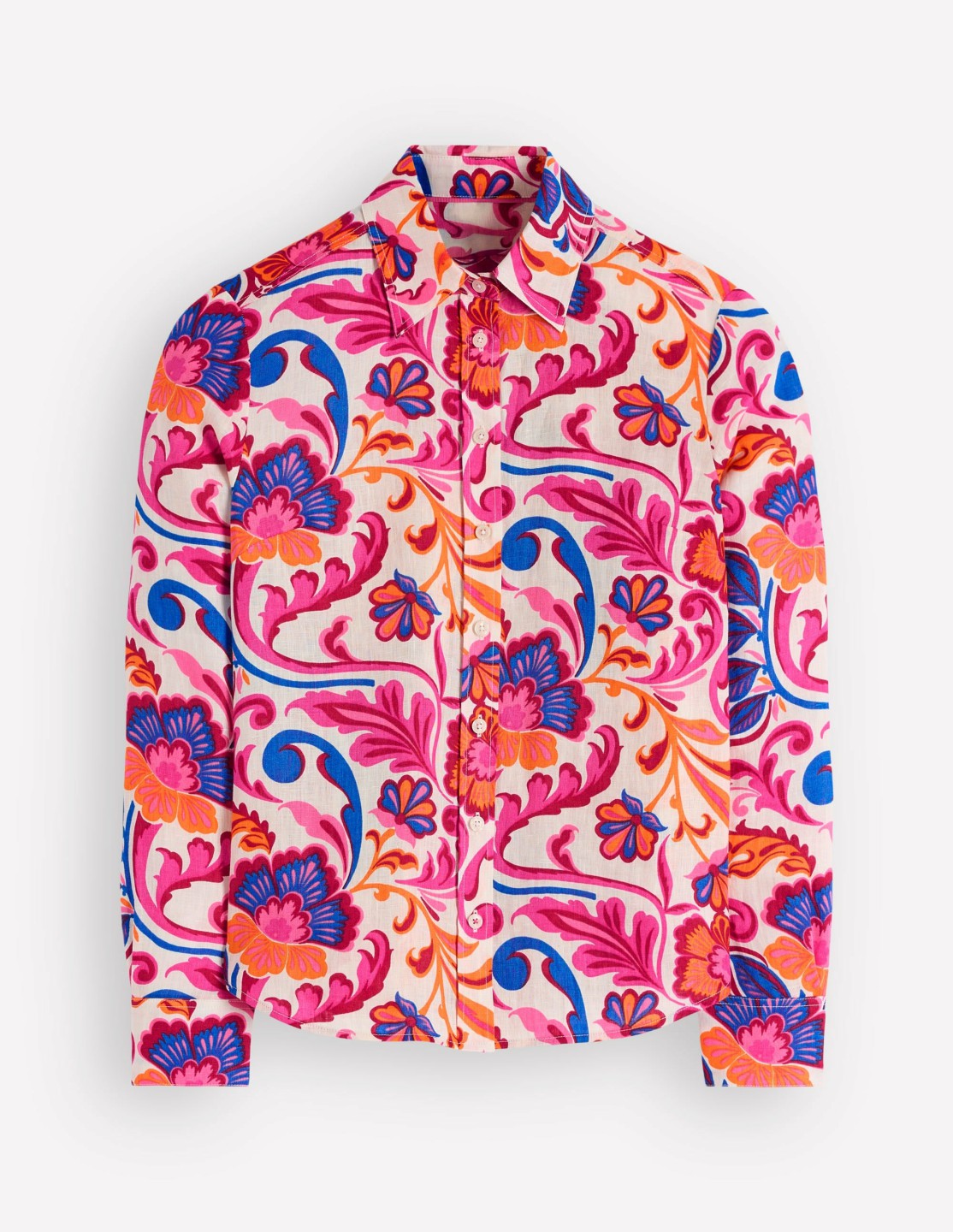 Boden Women Sienna Linen Shirt-Pink Punch, Flourishing Meadow